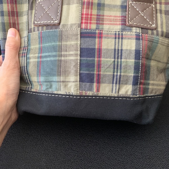 LL Bean Boat and Tote Bag Piaid with Leather Handles Mini Tote Vintage - Picture 13 of 13